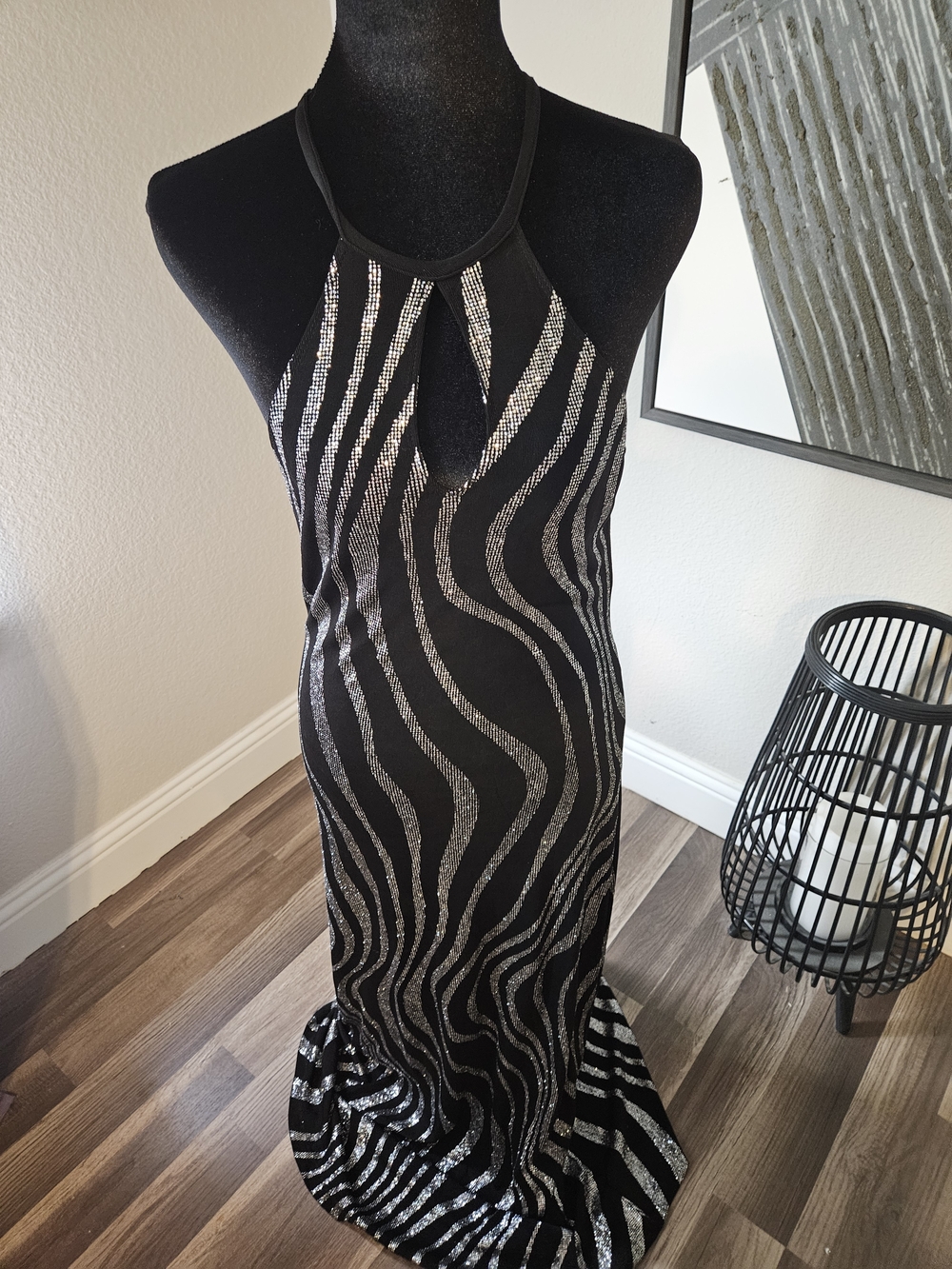 Black and Silver Sequin Maxi Dress - Elegant Evening Gown